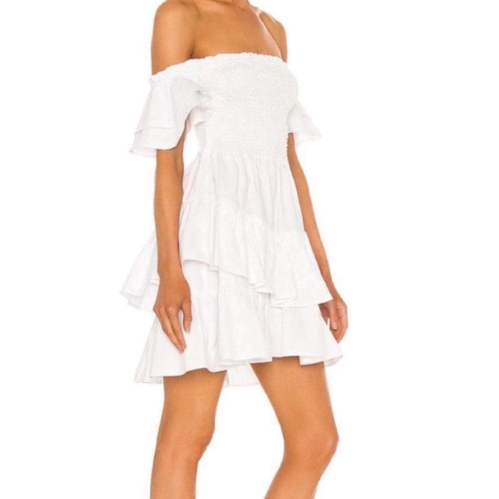 NWT Elliatt Sz L Lavinia Dress White Mini Off Shoulder Ruffle Smocked Revolve - Picture 1 of 16